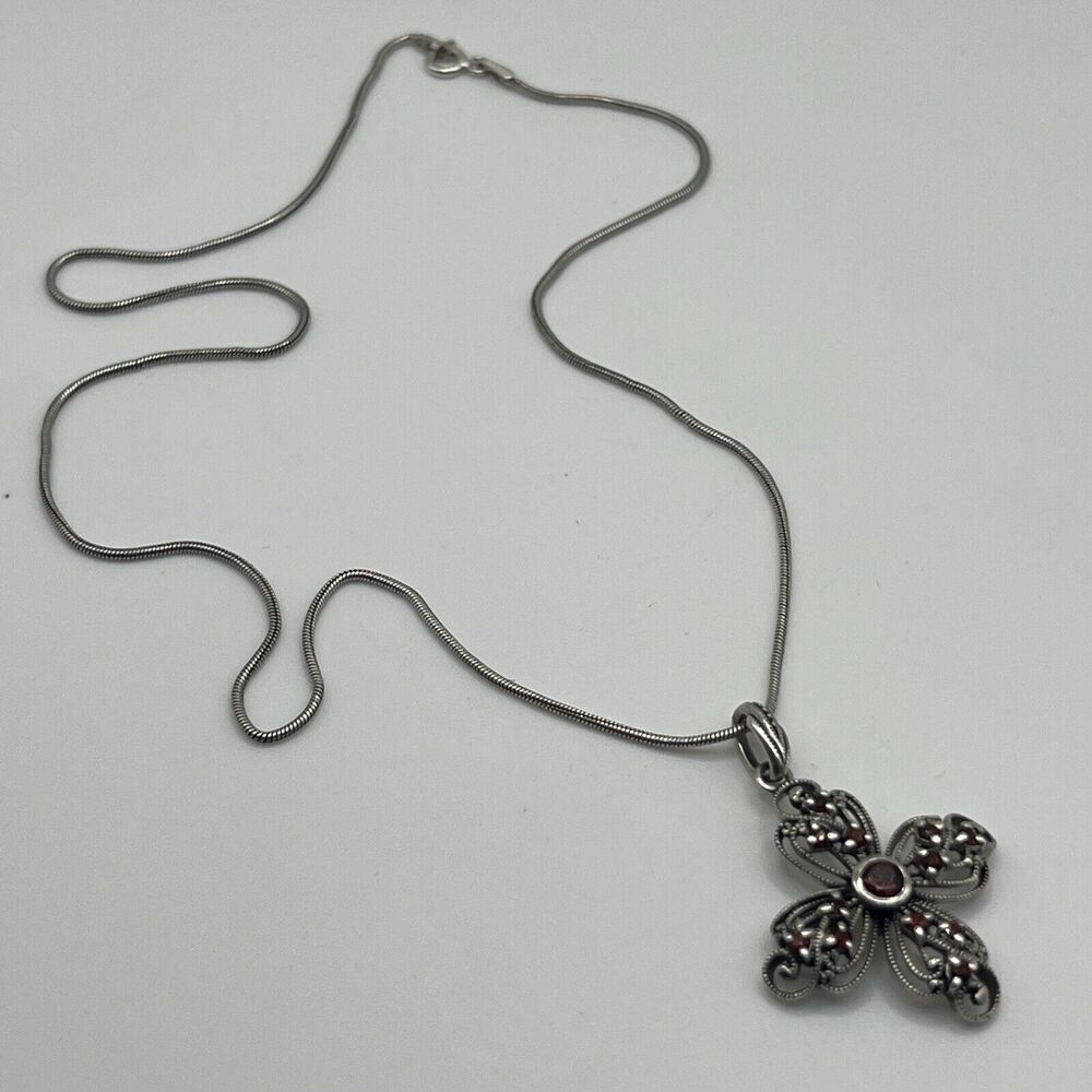 Sterling Silver 925 Cross Rare Garnet Necklace - Picture 2 of 8